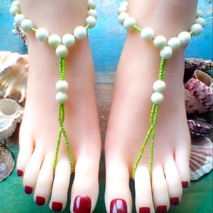 Lime Green and White Barefoot Sandals